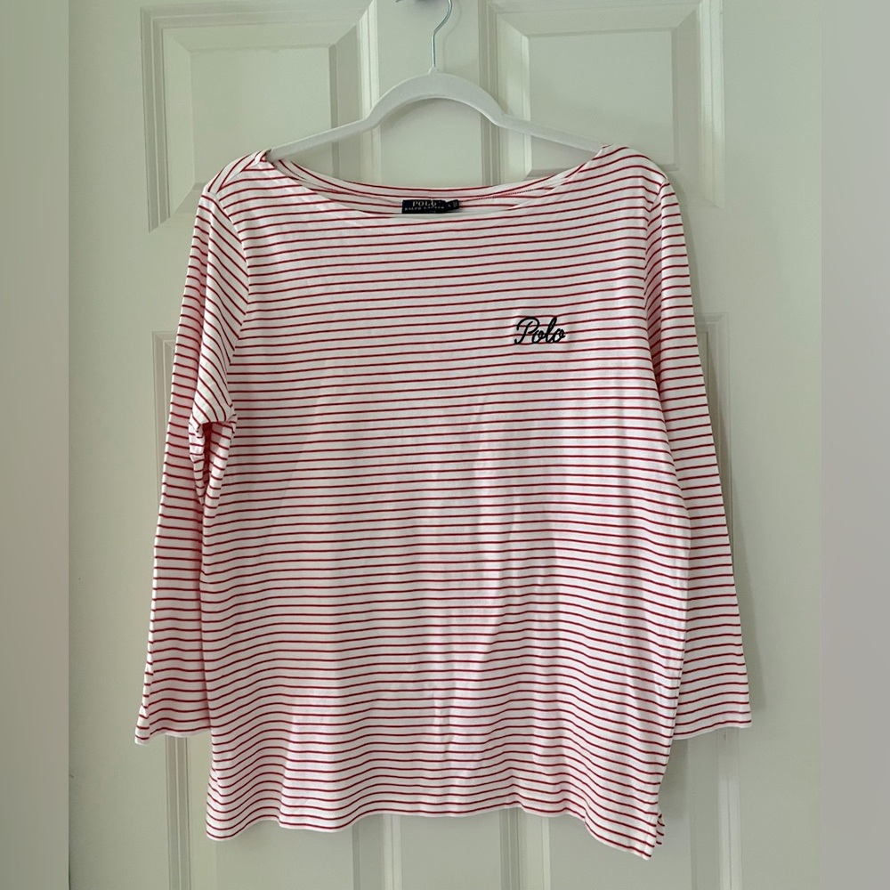 Women’s Polo Ralph Lauren Red White Stripe
3/4 Sleeves Top, size L